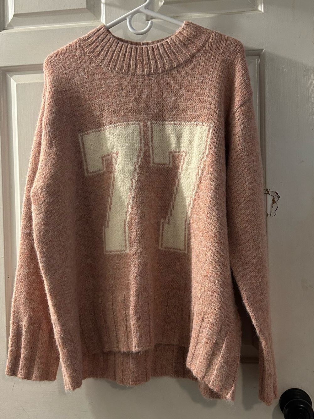 American Eagle Outfitters Pink Knit Crewneck Sweater with Cream 77